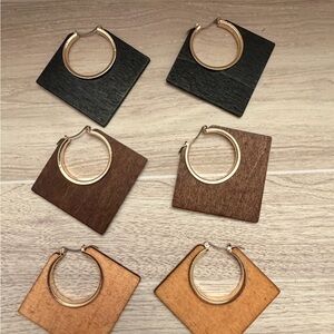 New custom Elegant Wooden Hoop Earrings choose one- Black, Brown, Tan